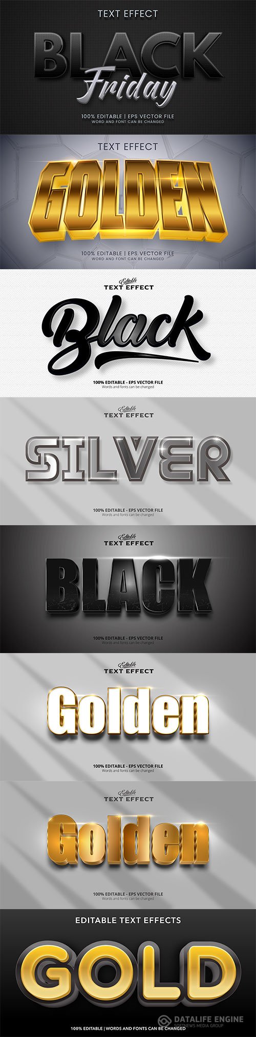 Set 3d editable text style effect vector vol 175