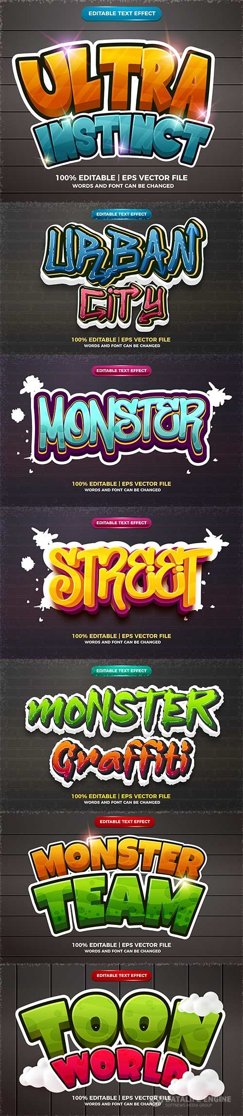 Set 3d editable text style effect vector vol 173