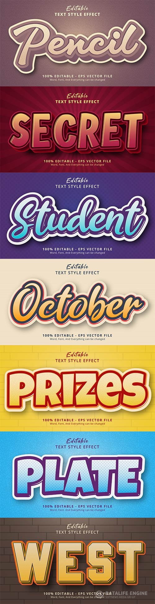 Set 3d editable text style effect vector vol 164