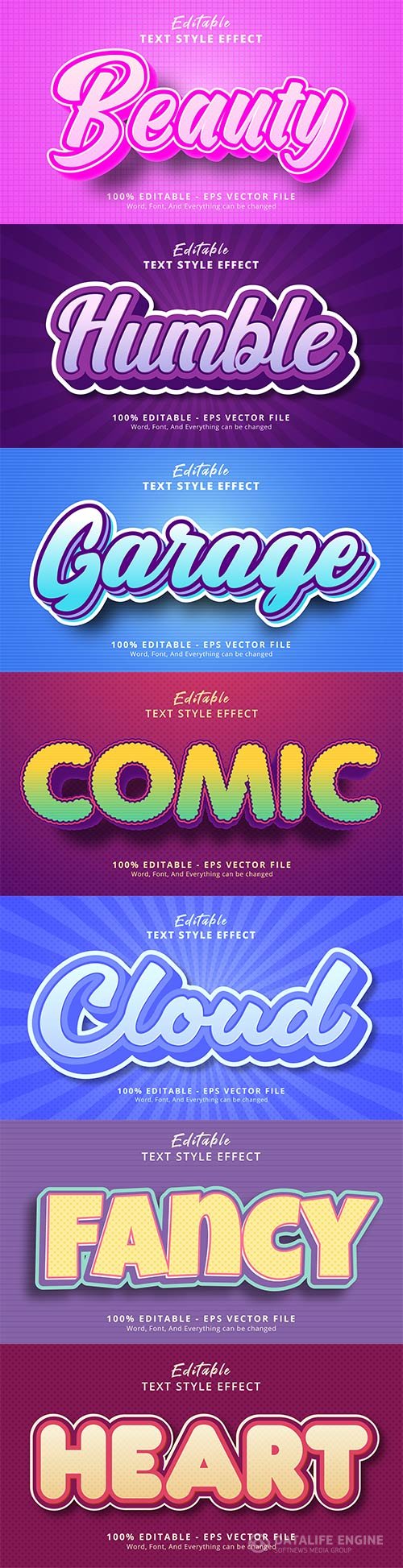 Set 3d editable text style effect vector vol 162