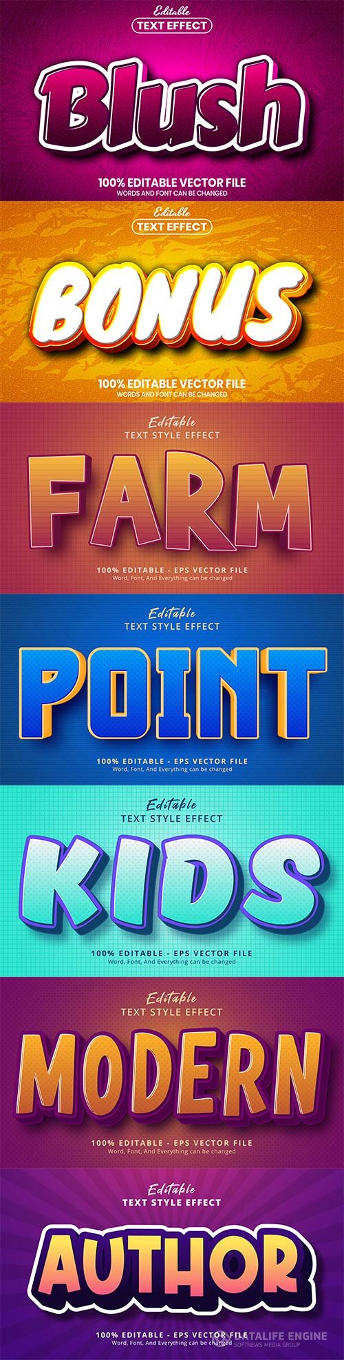 Set 3d editable text style effect vector vol 166