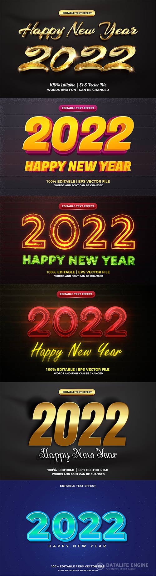 Happy new year 2022 3d gold text style effect vector