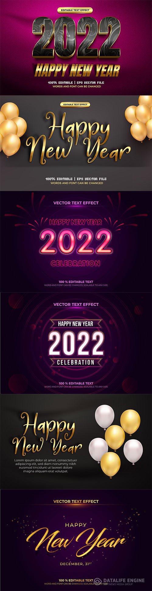 Happy new year 2022 luxury black gold 3d editable text effect premium vector