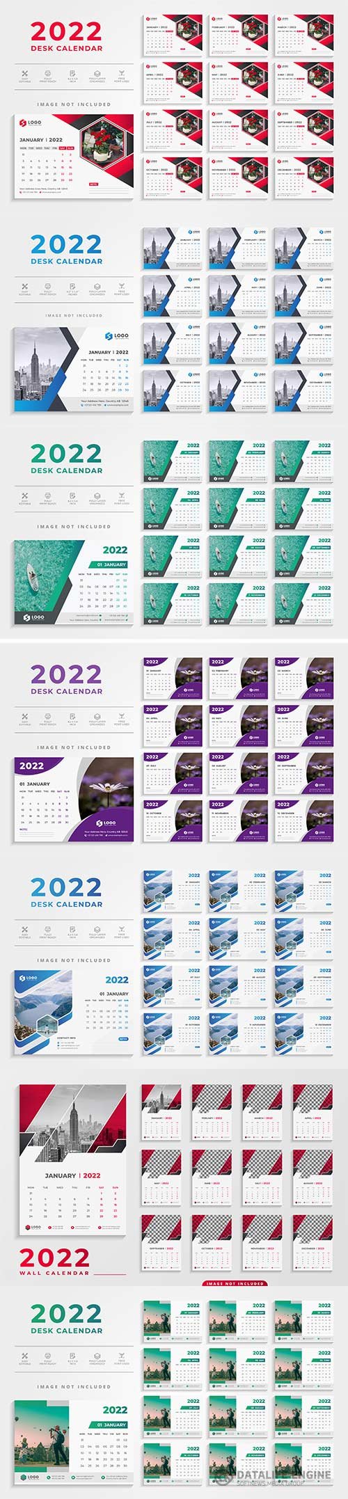 Modern 2022 desk calendar template premium vector