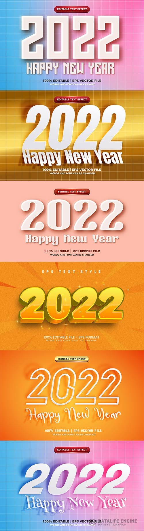 Happy new year 2022 modern embossed 3d editable text effect vector