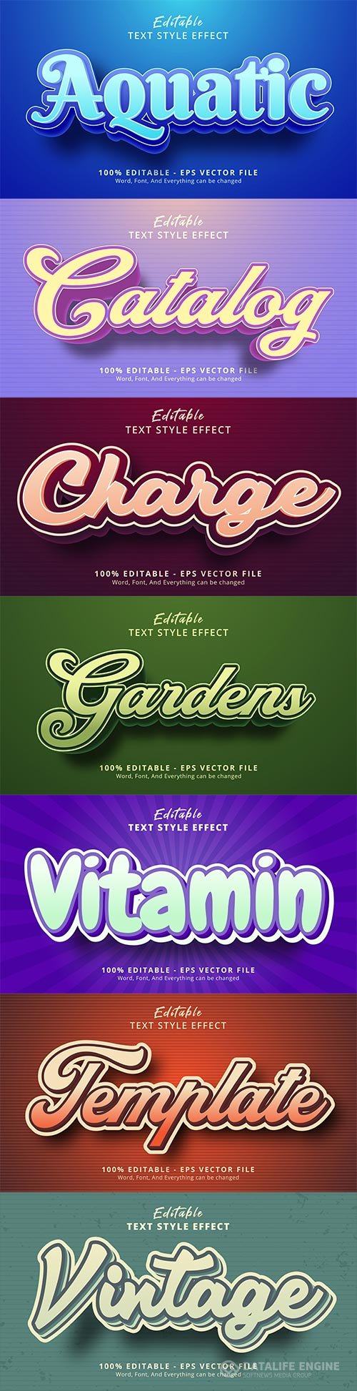 Set 3d editable text style effect vector vol 161