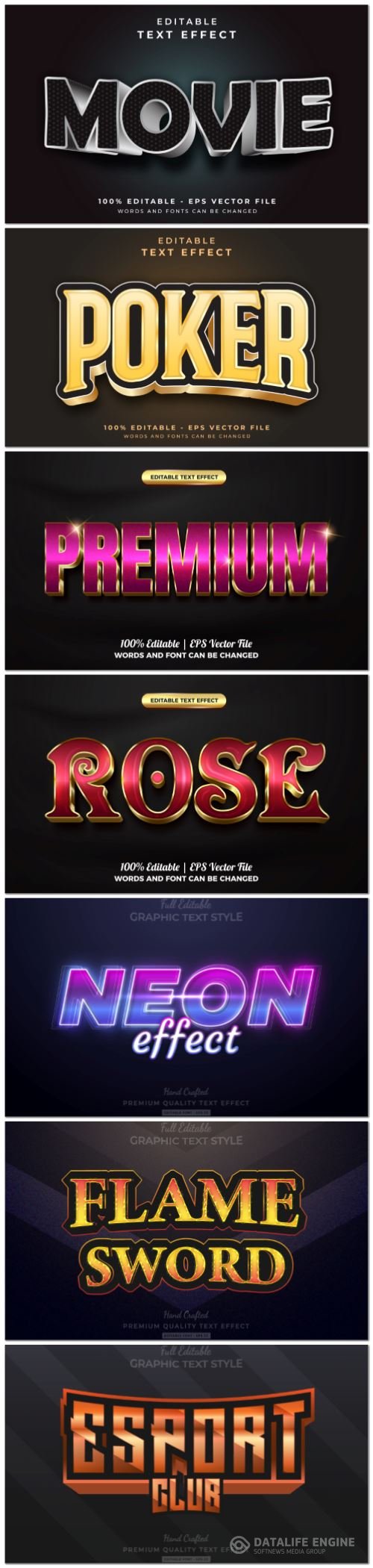 Set 3d editable text style effect vector vol 158