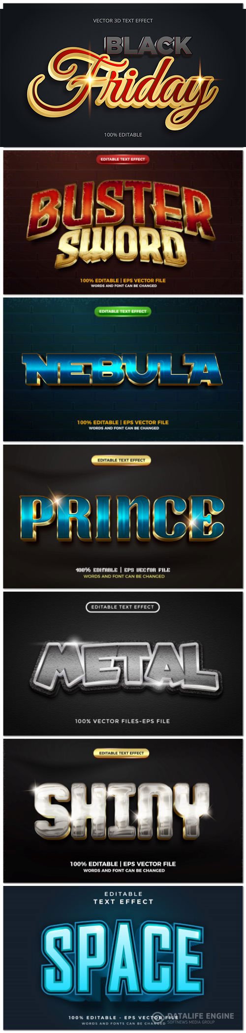 Set 3d editable text style effect vector vol 159