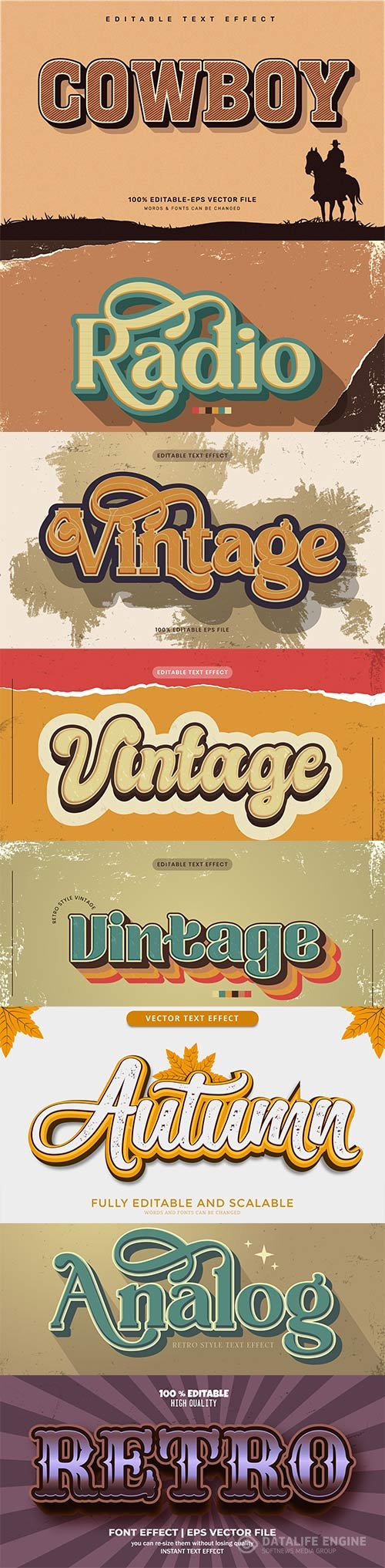 Set 3d editable text style effect vector vol 183