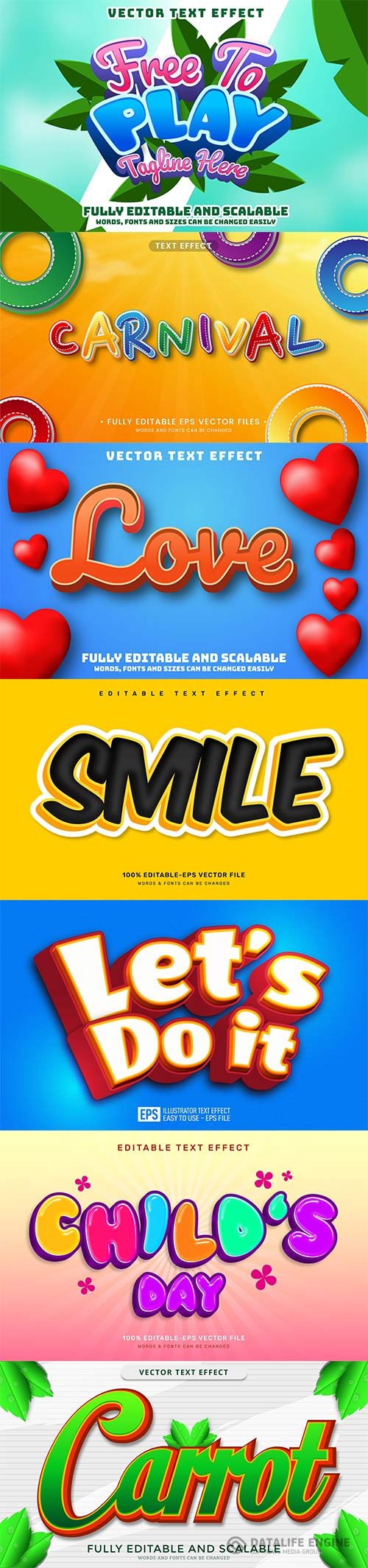 Set 3d editable text style effect vector vol 184