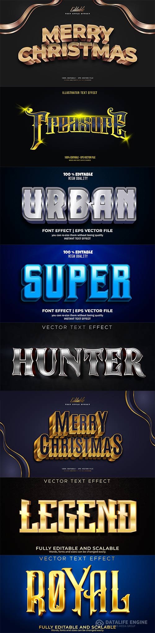 Set 3d editable text style effect vector vol 180