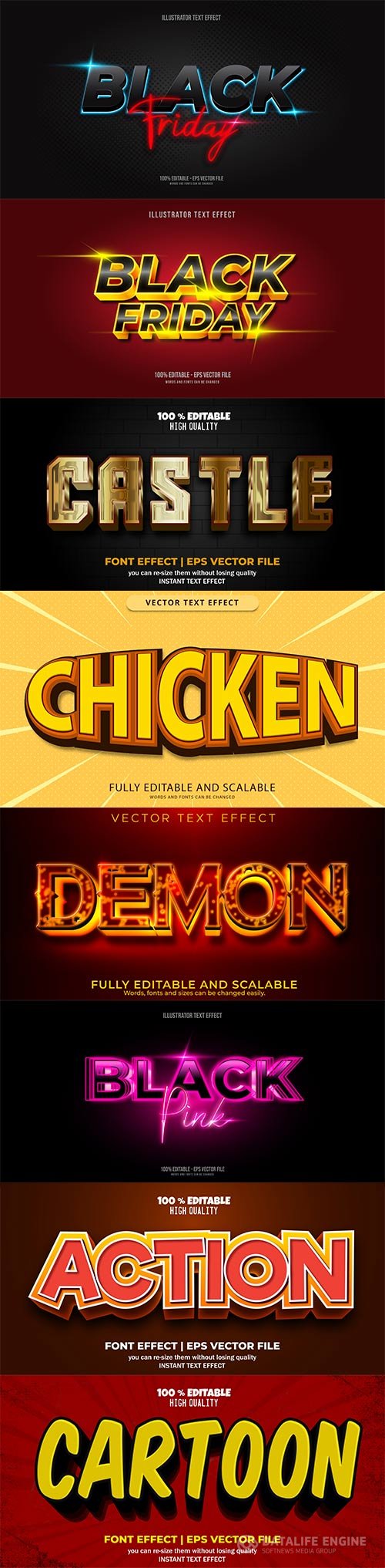 Set 3d editable text style effect vector vol 179