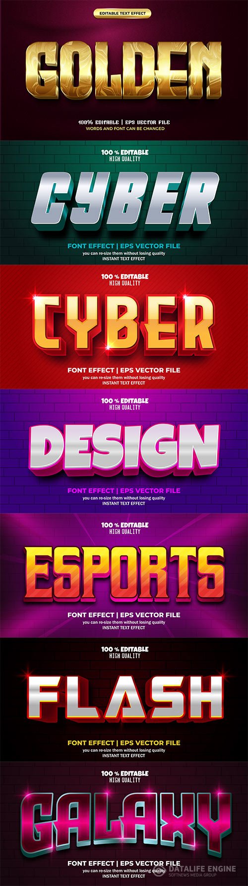 Set 3d editable text style effect vector vol 176