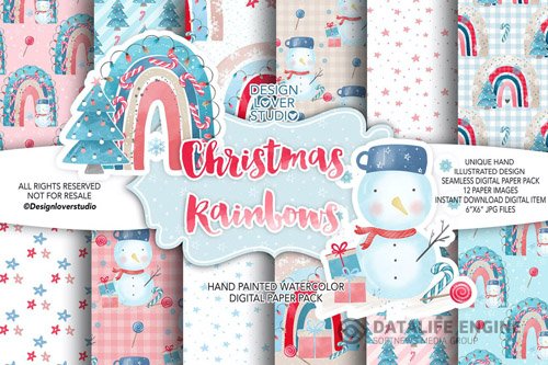 Christmas Rainbow digital paper pack