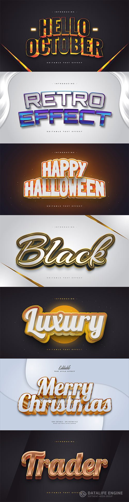 Set 3d editable text style effect vector vol 198