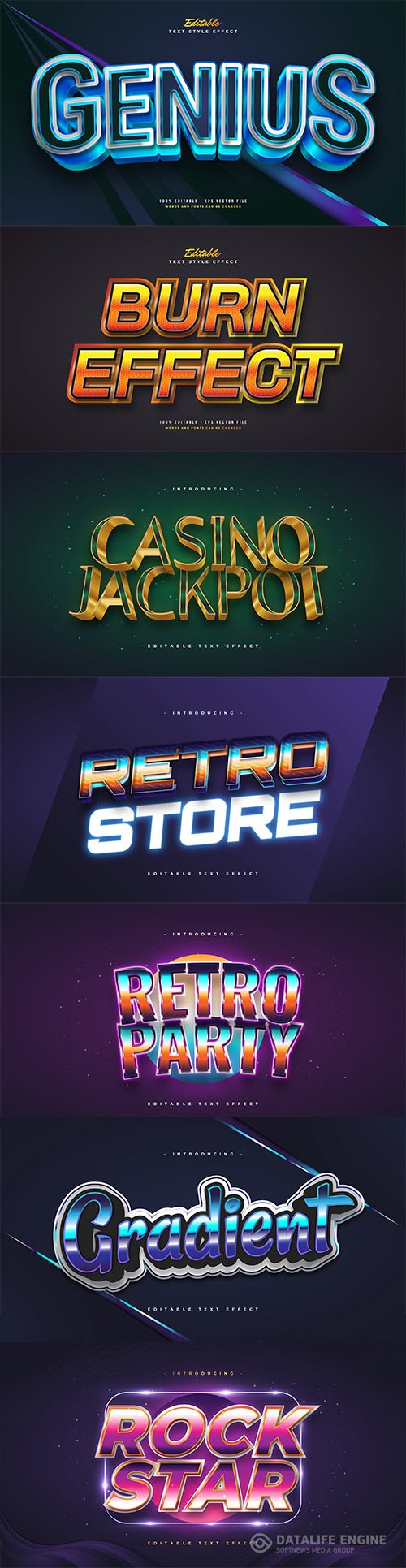 Set 3d editable text style effect vector vol 194