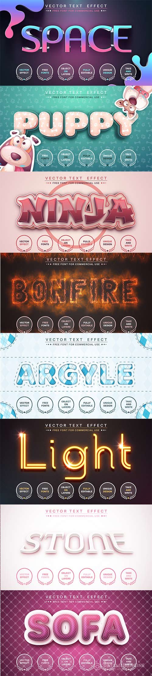 Set 3d editable text style effect vector vol 193