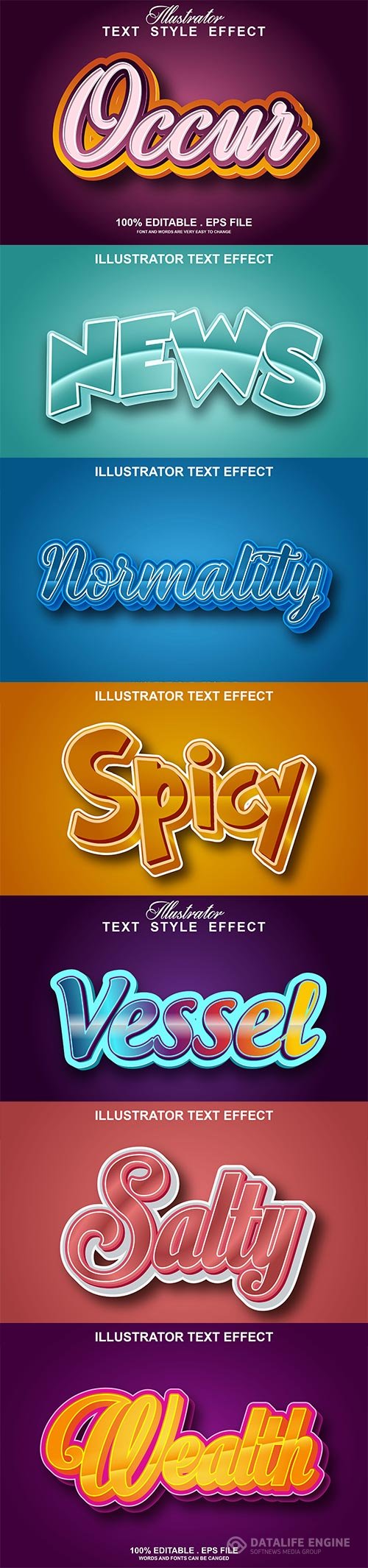 Set 3d editable text style effect vector vol 188