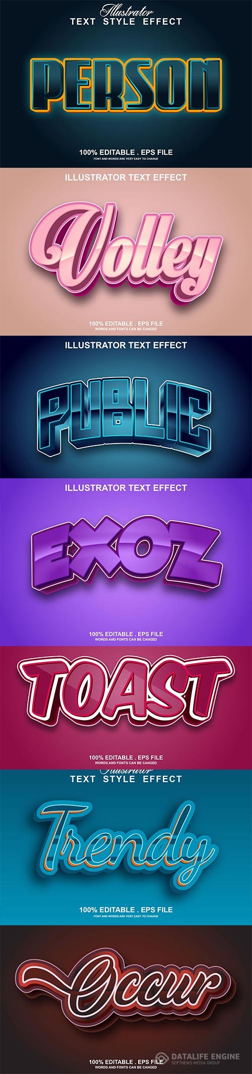 Set 3d editable text style effect vector vol 190