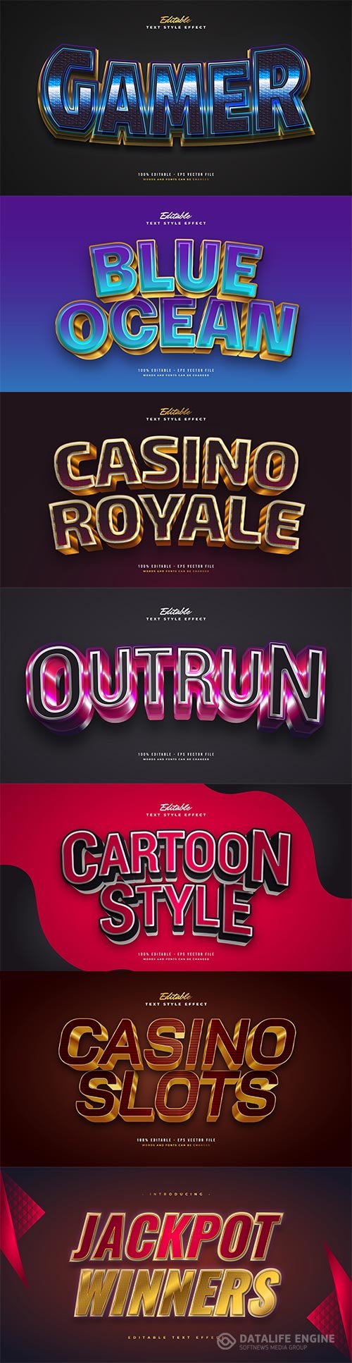 Set 3d editable text style effect vector vol 192