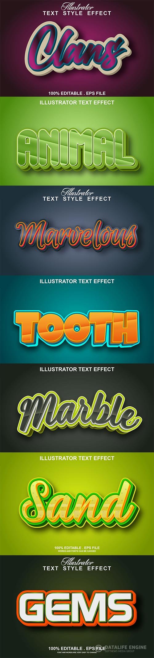 Set 3d editable text style effect vector vol 189