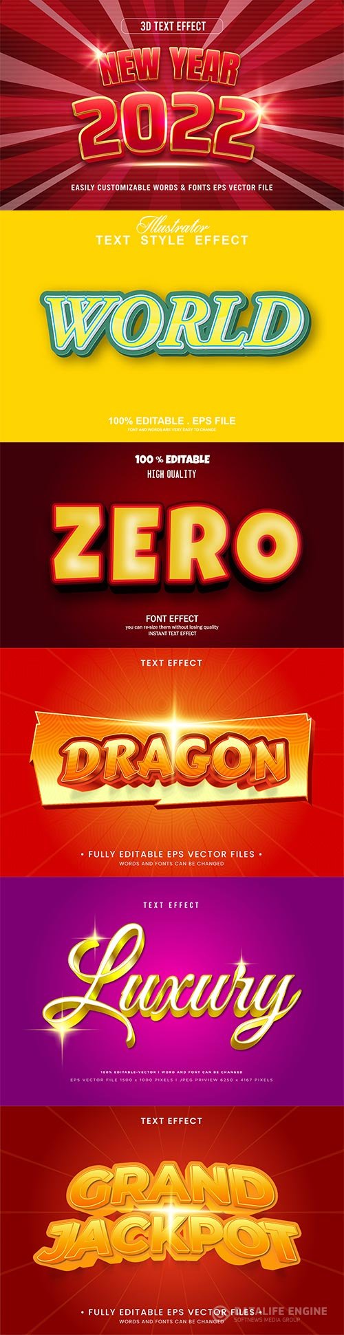 Set 3d editable text style effect vector vol 186