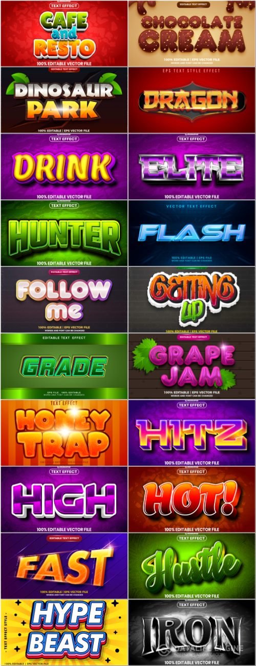 Set 3d editable text style effect vector vol 213