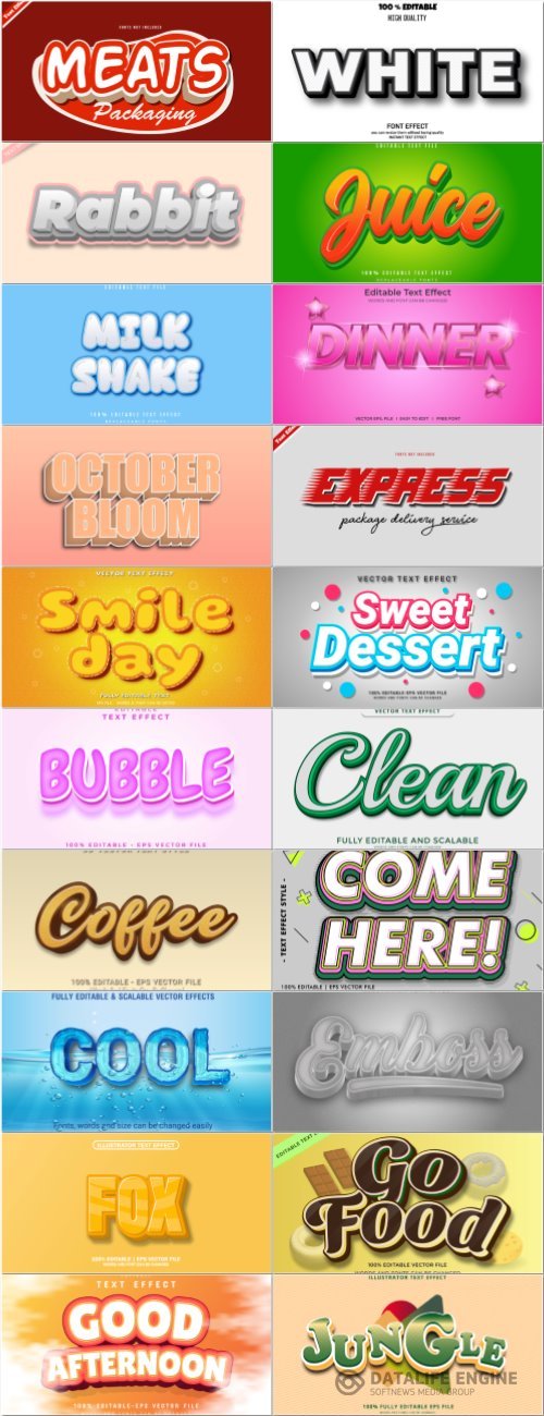 Set 3d editable text style effect vector vol 211