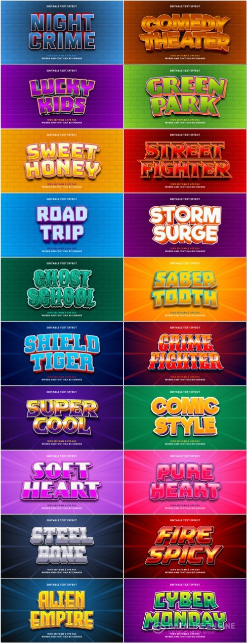 Set 3d editable text style effect vector vol 206