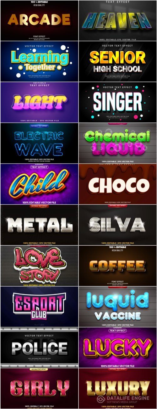 Set 3d editable text style effect vector vol 212