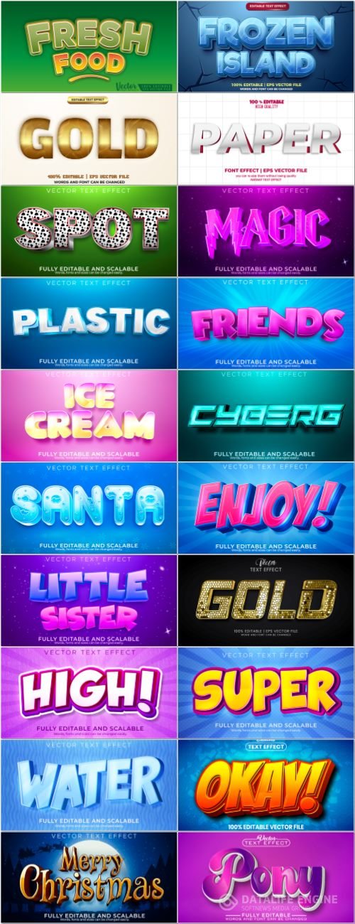 Set 3d editable text style effect vector vol 205