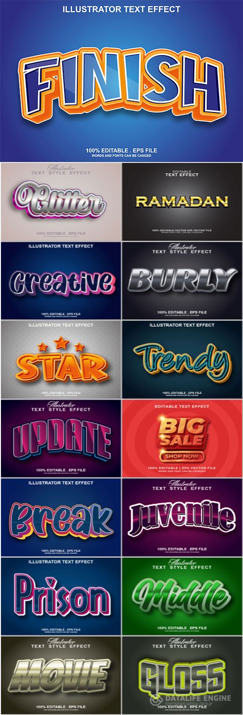 Set 3d editable text style effect vector vol 202