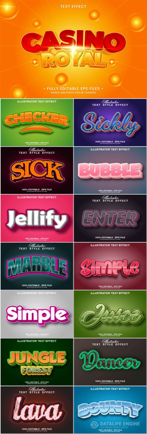 Set 3d editable text style effect vector vol 199