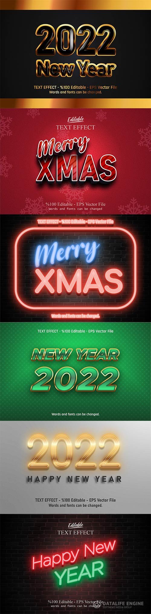 2022 New year, Merry christmas editable text effect premium vector vol 6