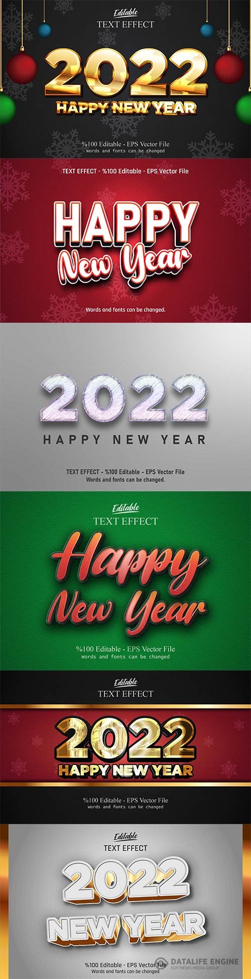 2022 New year, Merry christmas editable text effect premium vector vol 5