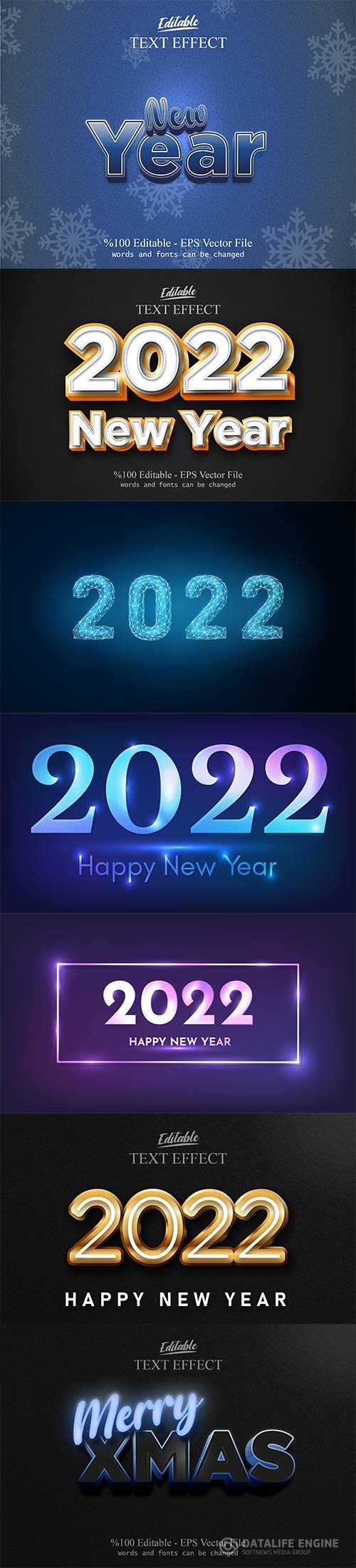 2022 New year, Merry christmas editable text effect premium vector vol 7