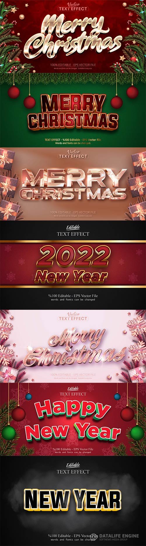 2022 New year, Merry christmas editable text effect premium vector vol 2