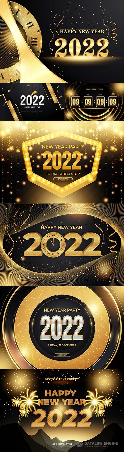 Happy new year editable text effect with black gold backround style premium vector