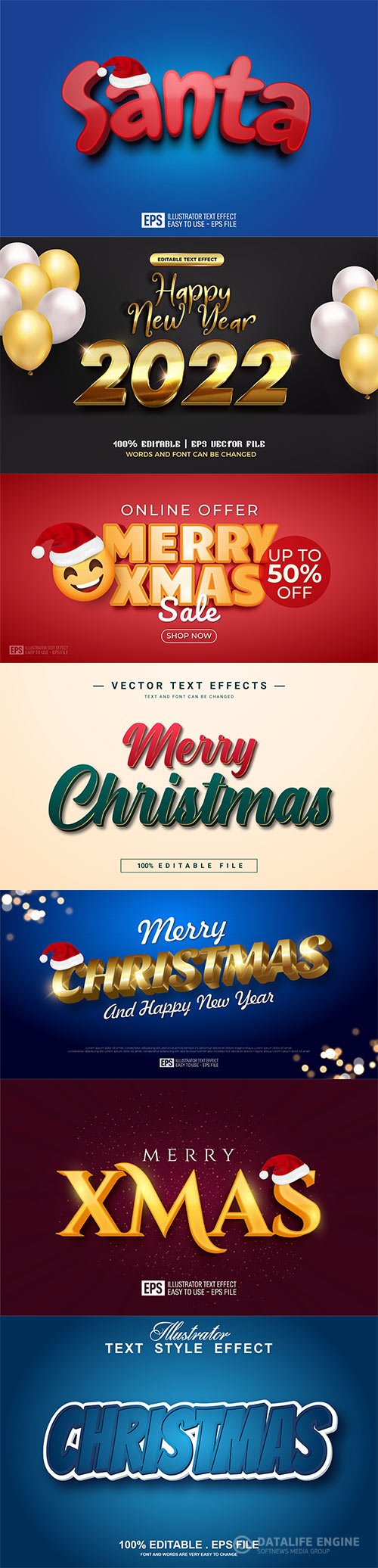 2022 New year, Merry christmas editable text effect premium vector vol 17