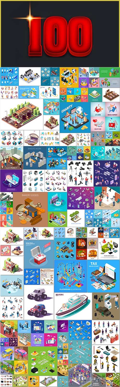 100 Bundle isometric concept vector design vol 11