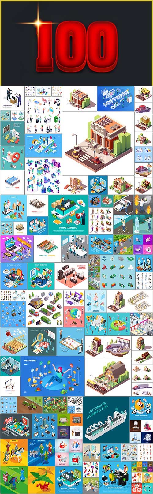 100 Bundle isometric concept vector design vol 10