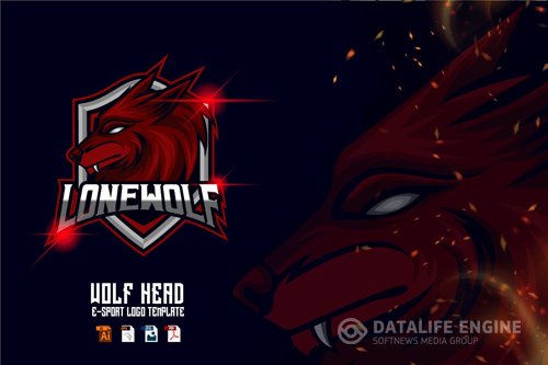 Wolf Head E-sport logo design template