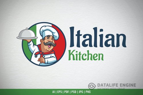 Cartoon Happy Italian Chef Logo