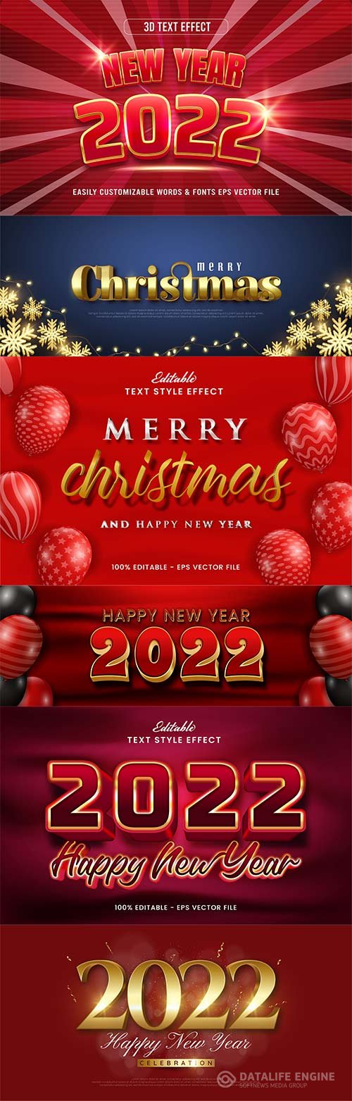 Merry christmas and happy new year 2022 editable vector text effects vol 16