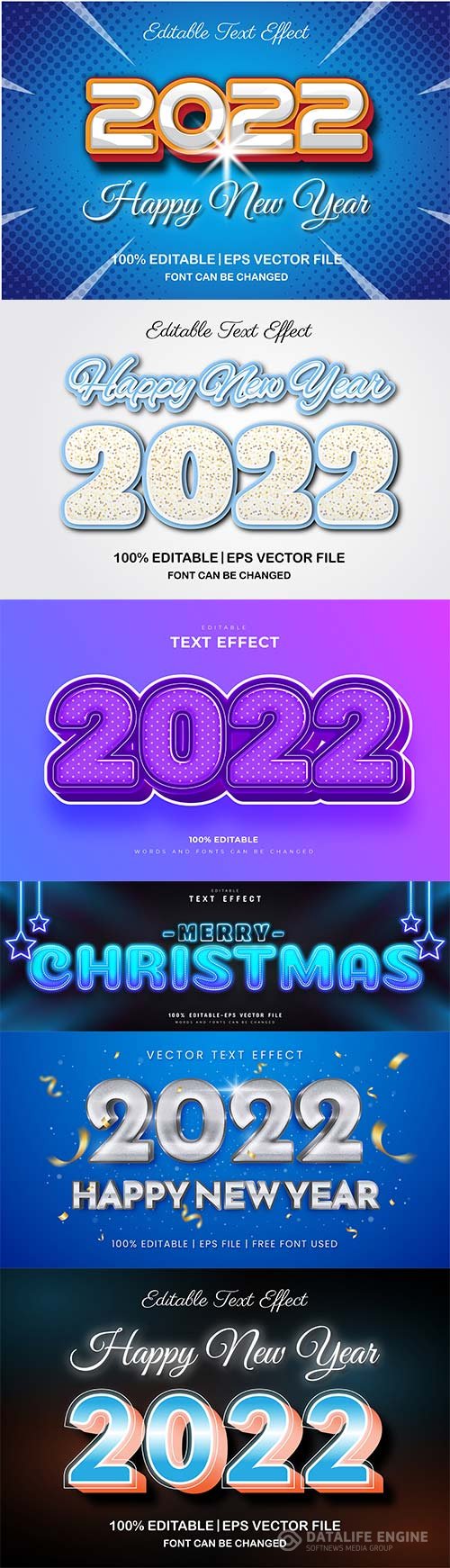 Merry christmas and happy new year 2022 editable vector text effects vol 15