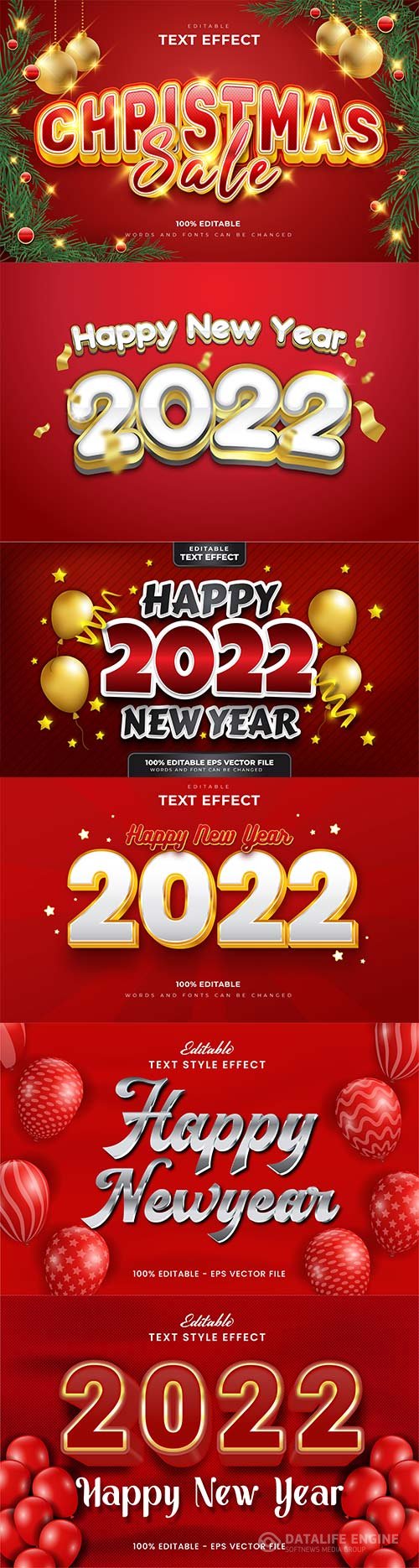 Merry christmas and happy new year 2022 editable vector text effects vol 12