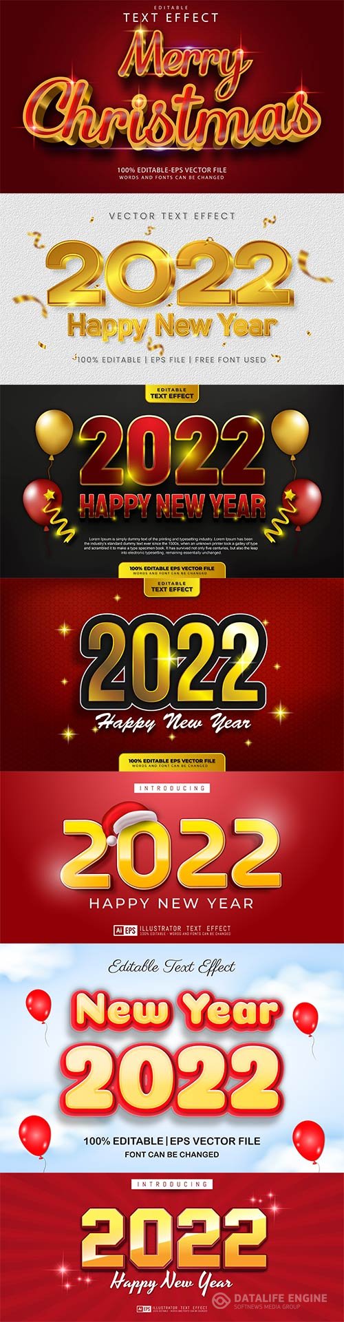 Merry christmas and happy new year 2022 editable vector text effects vol 10