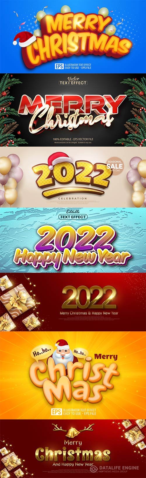 Merry christmas and happy new year 2022 editable vector text effects vol 8