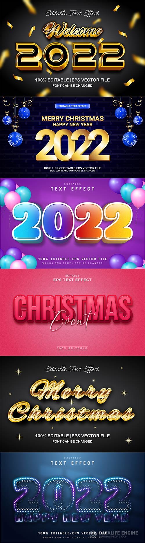 Merry christmas and happy new year 2022 editable vector text effects vol 7