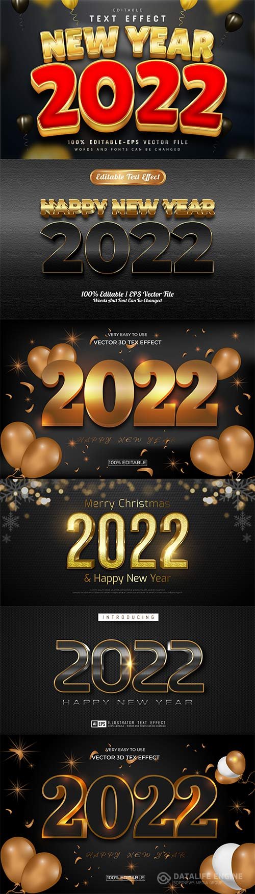 Merry christmas and happy new year 2022 editable vector text effects vol 4